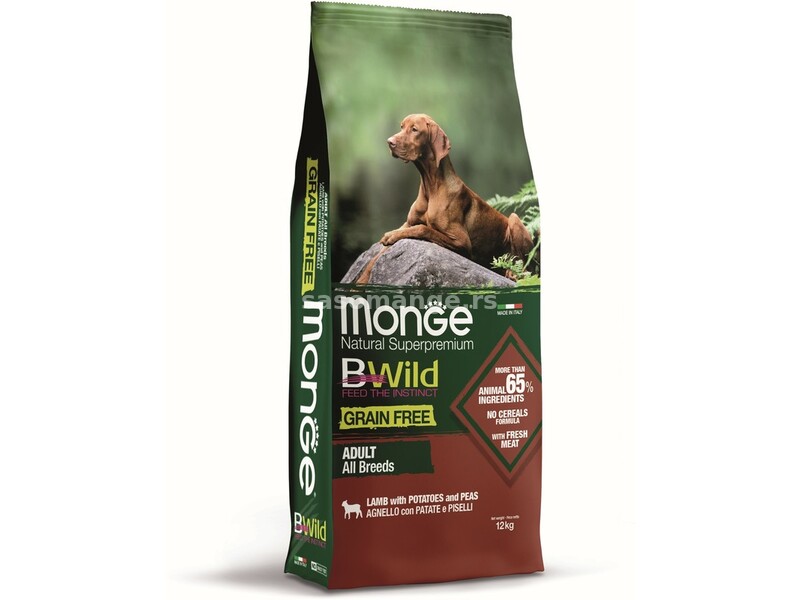 Monge BWild hrana za pse Grain free - jagnjetina, krompir i grašak 12kg