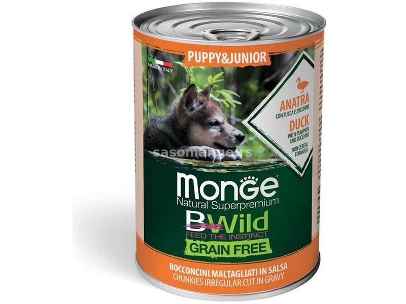 Monge Bwild konzerva za pse Puppy/Junior - pačetina 24x400g