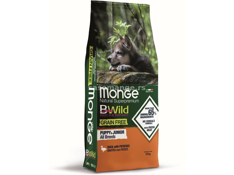 Monge BWild hrana za pse Grain free Puppy - pačetina i krompir 12kg