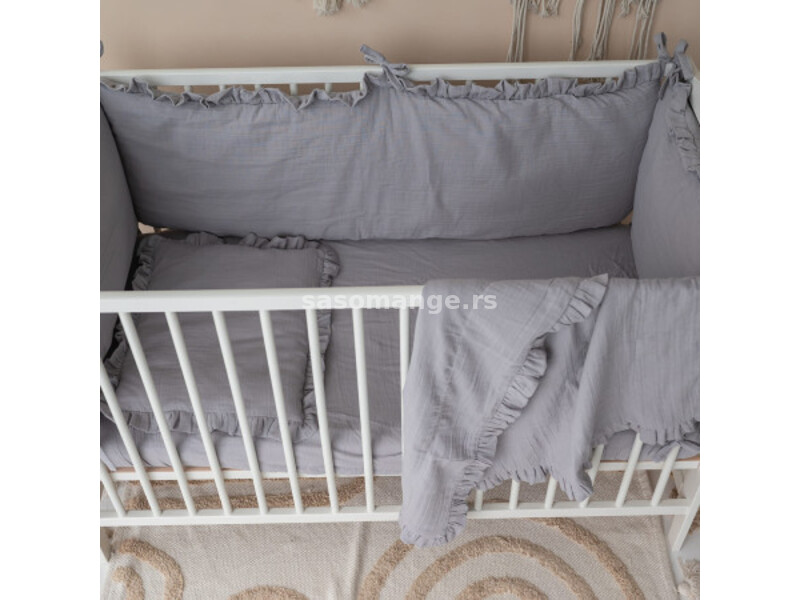 Muslin ogradica za krevetac sa posteljinom i prekrivačem siva ( TNC_7GI3FU_0895090 )