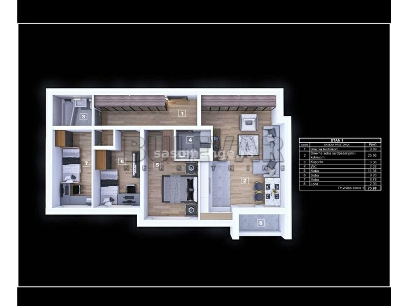 3.5, 74m2, novogradnja, pdv, parking