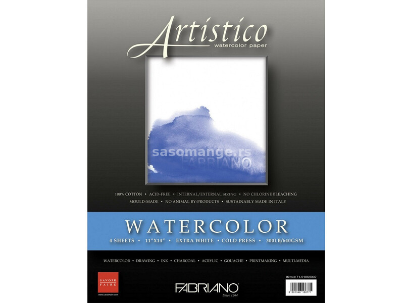 Papir Watercolour Artistico extra 56x76cm 640g (cold pressed/grana fina) Fabriano 19010090