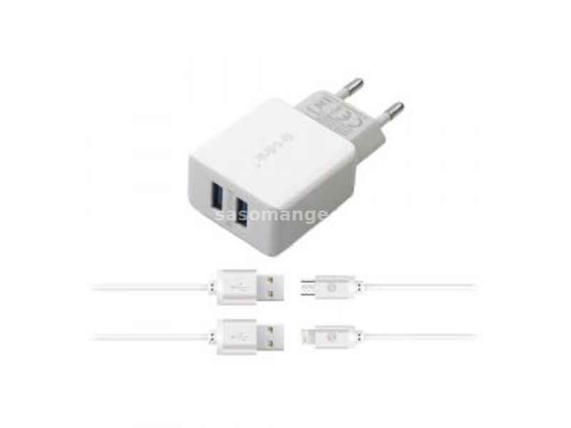 S-link Swapp SW-C650 kućni punjač za telefone 2xUSB+kabl micro USB+lightning za iPhone/iPad beli