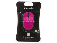 Miš usb 3tipke laserski bežični nano Verbatim 49043 roze blister