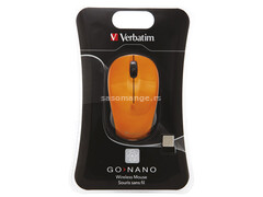 Miš usb 3tipke laserski bežični nano Verbatim 49045 narandžasti blister