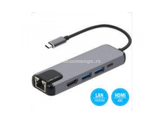 Fast Asia (OST04359) adapter tip C (muški) na HDMI (ženski),RJ-45 (ženski),Tip C (ženski),2x USB3...