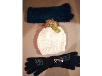 Novi zenski zimski komplet kapa rukavice i sal Plavo-beli
