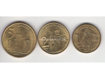 SRBIJA kompletan set kovanica 2016. UNC 1, 2 i 5 Dinara