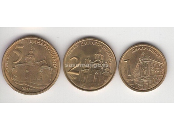 SRBIJA kompletan set kovanica 2018. UNC 1, 2 i 5 Dinara