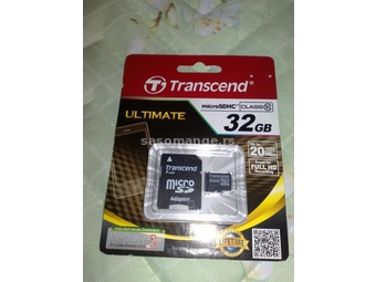 32 GB MicroSD HC Class10 Transcend + adapter novo
