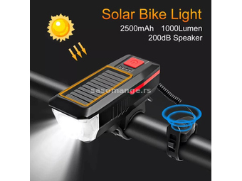 Lampa za bicikl sa sirenom i solarnim panelom