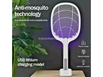 Elektricni reket za muve i komarce sa postoljem Punjivi