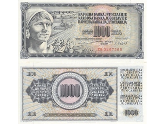JUGOSLAVIJA 1000 Dinara 1981 UNC , P-92 (Zamenska)