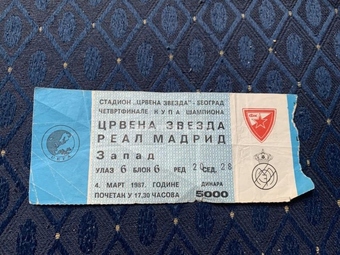 Karta za fudbalsku utakmicu C. Zvezda - Real Madrid iz 1987. godine