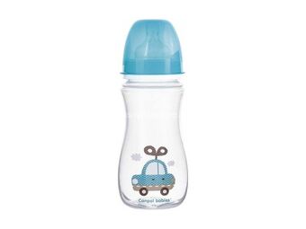 CANPOL Flašica za bebe sa širokim vratom 300 ml/ Anticolic - Easystart- Igračka plave bojei auto