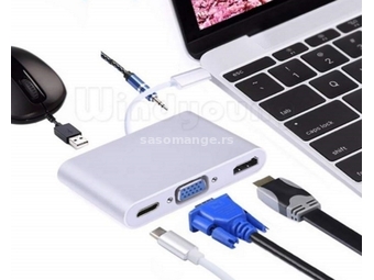 FAST ASIA Adapter-konvertor USB 3.1 TIP C na HDMI VGA AUDIO 3.5mm 3.1 TIP C USB 3.0