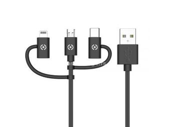 Celly USB3IN1 3u1 kabl za punjač USB A (muški) na lightning/micro USB/USB tip C (muški) 1m crni