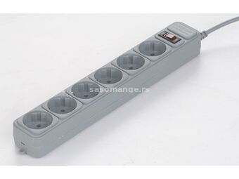 Surge Protection Power strip, 6 sockets, 3m, 16A Automatic Circuit Breaker, Power Switch, Grey