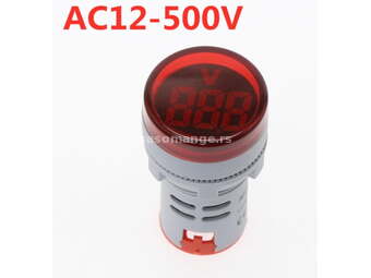 Okrugli voltmetar indikator AC12-500V digitalni Crveni