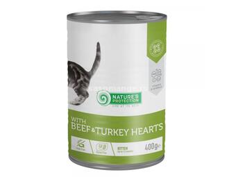 Nature's Protection konzerva za mačke - Beef&amp;Turkey hearts 400g