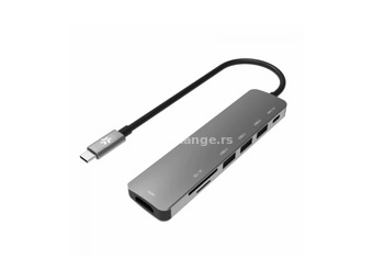 Celly USB-C Hub 3XUSB-A, 1xUSB-C, 1xHDMI, 1xSD, 1xTF port siva