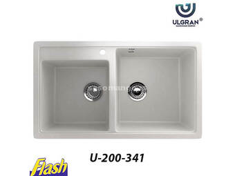 Granitna sudopera usadna kvadratna dupla - ULGRAN - U-200 - (3 boje) 341 - ULTRA BELA
