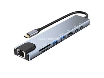 USB Hub Type C 8u1 4K HDMI SD/TF USB-C PD 100M RJ