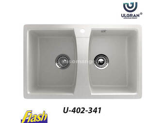 Granitna sudopera usadna kvadratna dupla - ULGRAN - U-402 - (3 boje) 341 - ULTRA BELA