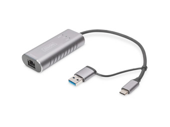 DIGITUS DN-3028 USB Type-C Gigabit Ethernet Adapter 2.5G USB-C + USB A (USB3.1/3.0)