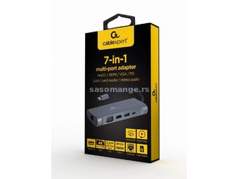 USB Type-C 7-in-1 multi-port adapter (Hub3.0 + HDMI + VGA + PD + card reader + stereo audio), spa...