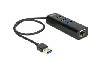DELOCK USB 3.0-s distributor 3 ports + 1 Gigabit LAN-port 10/100/1000 Mb/s