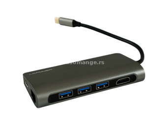 LC POWER USB 3.0 Hub - LC-HUB-C-MULTI-3 3x USB-A 3.0 1x USB-C PD HDMI TF SD RJ45 USB - C Crna