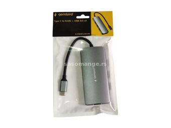 Adapter-konverter USB Tip C 3.1 na RJ45 10/100/1000 + 3 x USB 3.0 Aluminijum Gembird