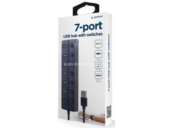 UHB-U3P1U2P6P-01 Gembird 7-port USB hub (1xUSB 3.1 + 6xUSB 2.0) with switches, black