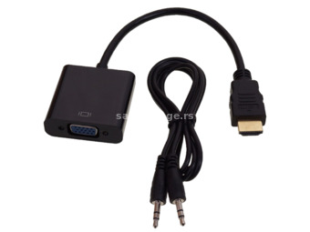 FAST ASIA adapter-konverter HDMI na VGA + Audio kabl 3.5mm (m/ž-ž) (Crni) HDMI A - muški VGA - mu...