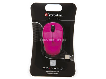 Miš usb 3tipke laserski bežični nano Verbatim 49043 roze blister
