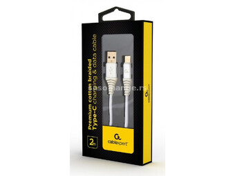 CC-USB2B-AMCM-2M-BW2 Gembird Premium cotton braided Type-C USB charging -data cable,2m, silver/white