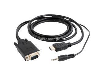 GEMBIRD adapter-konverter HDMI na VGA + 3.5mm (m/m-m) 3m (Crni) - A-HDMI-VGA-03-10 HDMI A - muški...