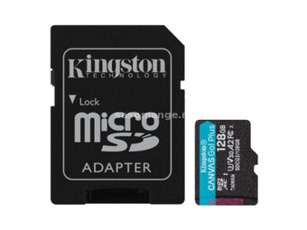 Kingston MicroSD 128GB, canvas Go! plus, class 10 UHS-I U3 V30 A2 w/SD adapter ( SDCG3/128GB )