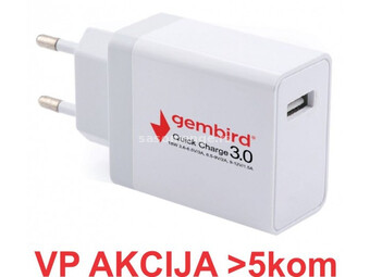 NPA-AC36 ** Gembird QC3.0 brzi punjac +Type C USB kabl,18W 3.6-6.5V/3A, 6.5V-9V/2A, 9V-12V/1.5A(407)