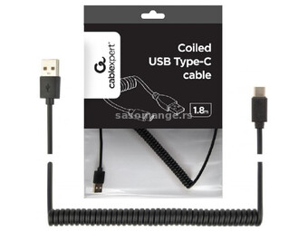 CC-USB2C-AMCM-6 Gembird Spiralni USB 2.0 AM na USB-C kabl, 1.8 m, black
