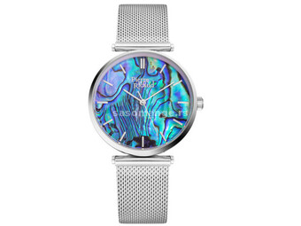 Ženski pierre ricaud quartz shell plavo srebrna modni ručni sat sa srebrnim pancir kaišem ( p2209...