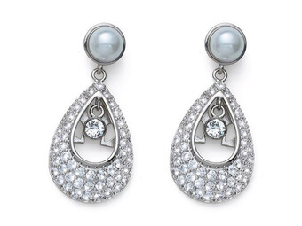 Ženske oliver weber emblem white zircon pearl mindjuše sa belim swarovski cirkonima ( 22992 )