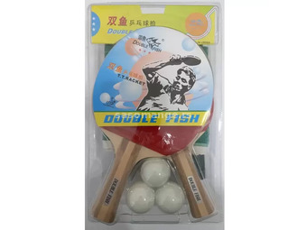 Komplet za stoni tenis sa 3 loptice mrežicom i dva reketa Double Fish
