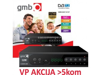 GEMBIRD GMB-MAT-818T **DVB-T2 SET TOP BOX USB/HDMI/Scart/RF-out, PVR,Full HD, H265, hdmi-kabl,(1434)