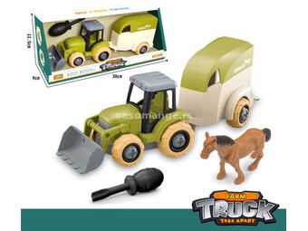 Farmerski traktor sa prikolicom i konjem ( 643898 )