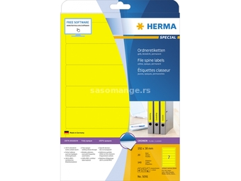 Etikete 192x38, za uski registrator A4/7 1/20 žuta Herma