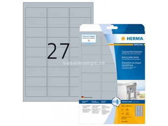 Etikete 63,5x29,6 A4/27 1/25 aluminium look Herma