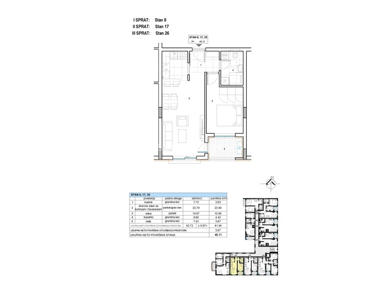 Jednoiposoban stan, 45,11 m2, Niš - Pantelej