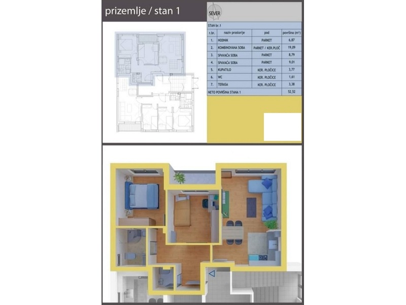 Stan 1 P, 52,52 m2, Niš- Apelovac